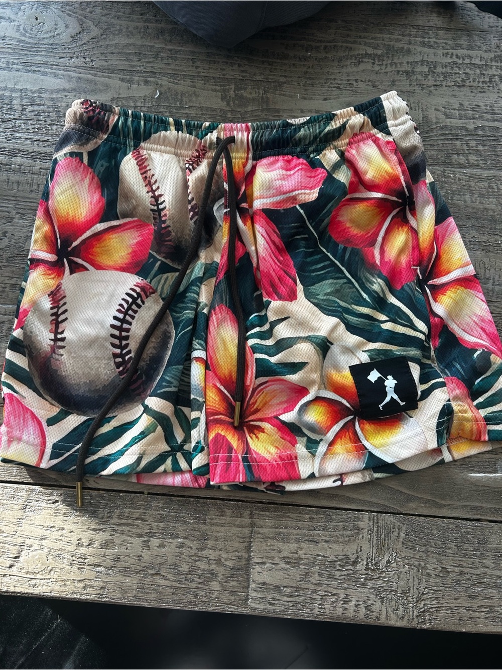 Kids Tropical Baseball Print Athletic Skort - Pink, Green & Cream
